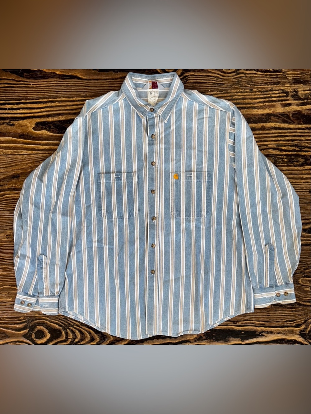 Carhartt Men’s Light Blue & White Vertical Stripe Button-Down Shirt
